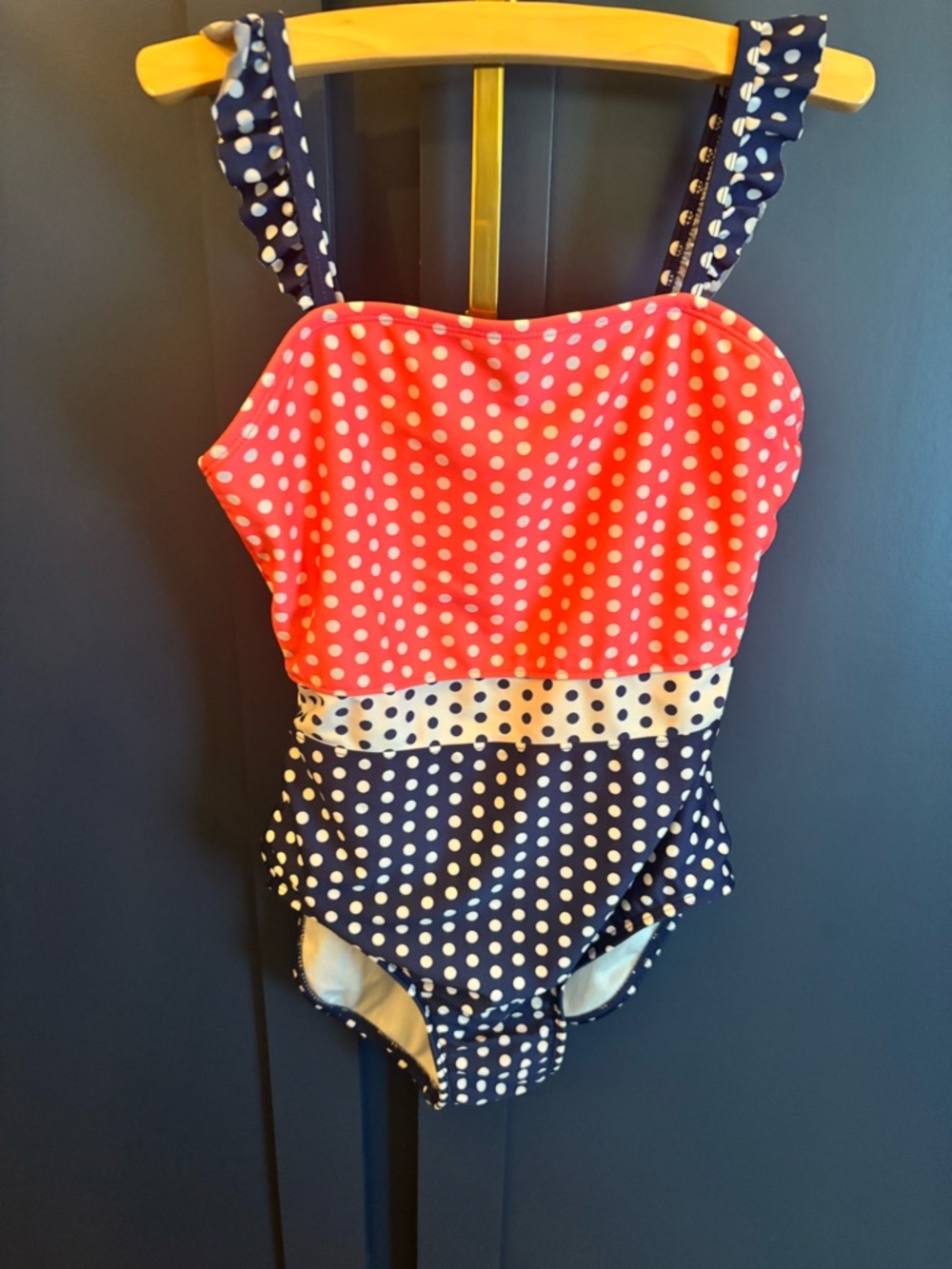 Cat & Jack Red and Navy Polka Dot One-Piece Swimsuit